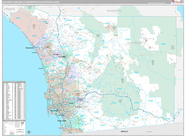 San Diego-Carlsbad, CA Metro Area Wall Map